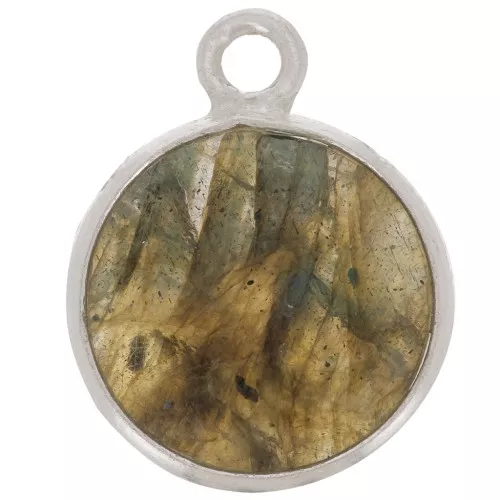 Ciondolo rotondo 11 mm - Pietra semipreziosa- Argento 925 - Labradorite x1