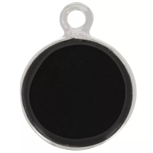 Ciondolo rotondo 11 mm - Pietra semipreziosa- Argento 925 - Onice nero x1