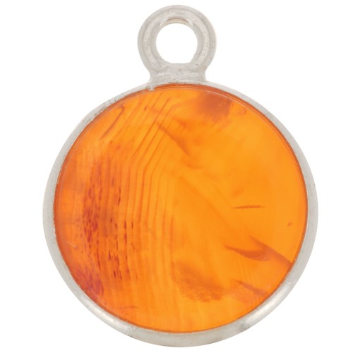 Ciondolo rotondo 11 mm - Pietra semipreziosa- Argento 925 - Corniola x1