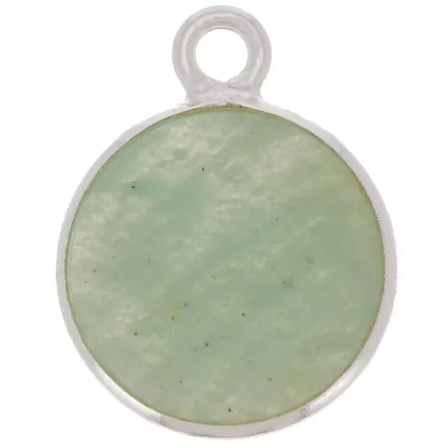 Ciondolo rotondo 11 mm - Pietra semipreziosa- Argento 925 - Amazzonite x1