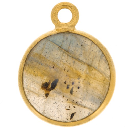 Ciondolo rotondo 11 mm - Pietra semipreziosa - Argento 925 dorato - Labradorite x1
