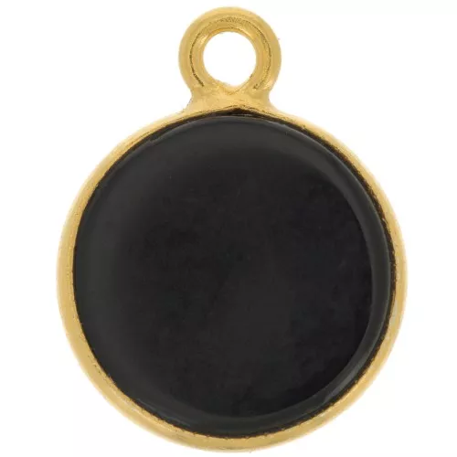 Ciondolo rotondo 11 mm - Pietra semipreziosa - Argento 925 dorato - Onice nero x1