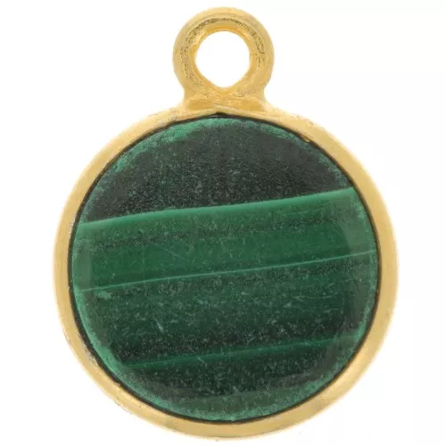 Ciondolo rotondo 11 mm - Pietra semipreziosa - Argento 925 dorato - Malachite x1