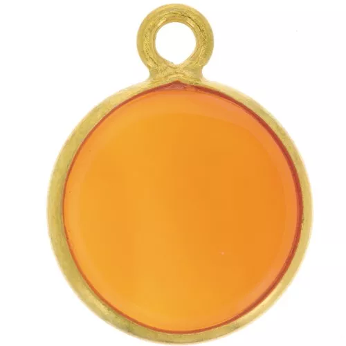 Ciondolo rotondo 11 mm - Pietra semipreziosa - Argento 925 dorato - Corniola x1