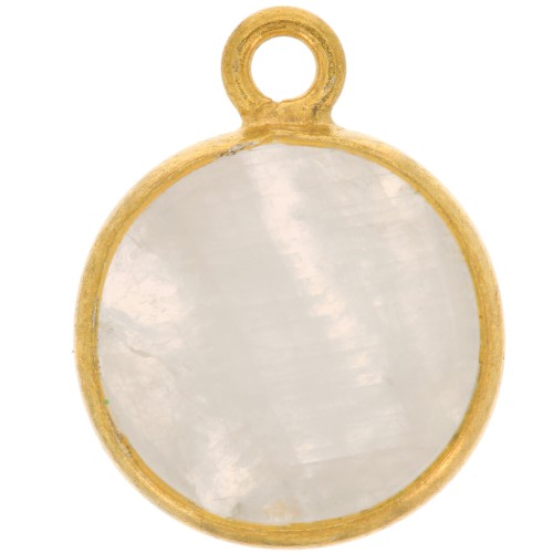 Ciondolo rotondo 11 mm - Pietra semipreziosa - Argento 925 dorato - Pietra lunare