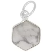 Pendente esagono sfaccettato 15x11 mm - pietra preziosa - Argento 925 - Howlite x1