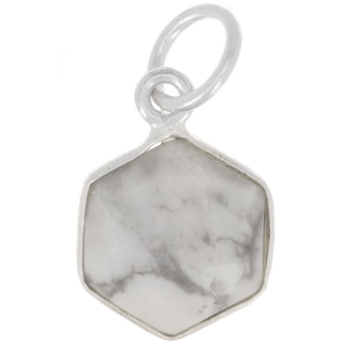 Pendente esagono sfaccettato 15x11 mm - pietra preziosa - Argento 925 - Howlite x1