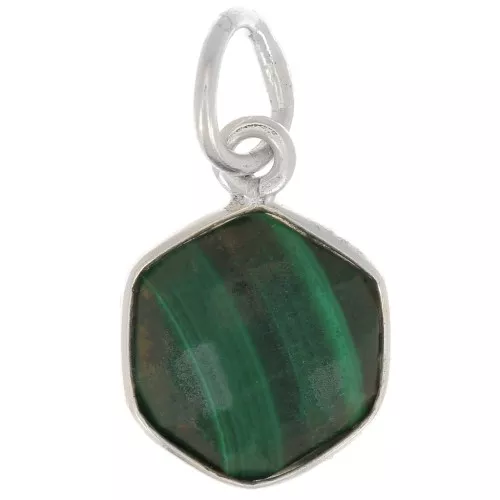 Pendente esagono sfaccettato 15x11 mm - Argento 925 - Malachite x1