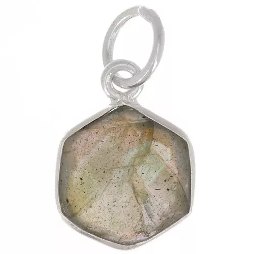 Pendente esagono sfaccettato 15x11 mm - Argento 925 - Labradorite x1