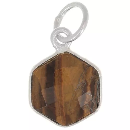 Pendente esagono sfaccettato 15x11 mm - Argento 925 - Occhio di tigre x1