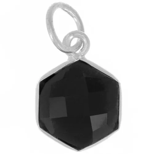Pendente esagono sfaccettato 15x11 mm - Argento 925 - Onice nero x1