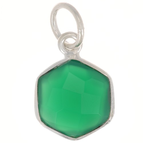 Pendente esagono sfaccettato 15x11 mm - Argento 925 - Onice verde