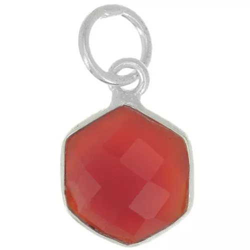 Pendente esagono sfaccettato 15x11 mm gemma colorata - Argento 925 - Onice rossa