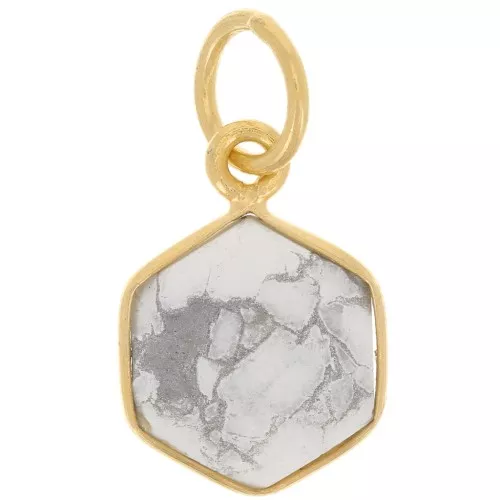 Pendente esagono sfaccettato 15x11 mm - Argento 925 dorato - Howlite x1