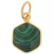 Pendente esagono sfaccettato 15x11 mm - Argento 925 dorato- Malachite x1