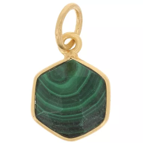 Pendente esagono sfaccettato 15x11 mm - Argento 925 dorato- Malachite x1