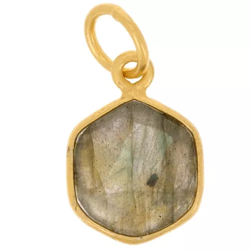 Pendente esagonale sfaccettato 15x11 mm - Argento 925 dorato - Labradorite x1