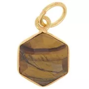 Pendente esagono sfaccettato 15x11 mm - Argento 925 Dorato- Occhio di tigre