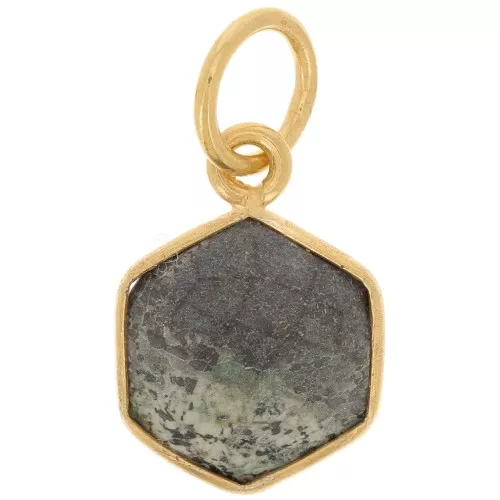 Pendente esagonale sfaccettato 15x11 mm in argento 925 dorato - Turchese africano