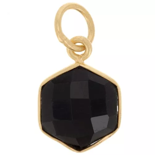 Pendente esagonale sfaccettato 15x11 mm - Argento 925 dorato - Onice nero x1