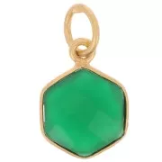 Pendente esagono sfaccettato 15x11mm pietra colorata Arg 925 Oro fino-Onice verde