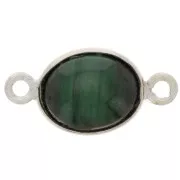 Distanziatore ovale in pietra semi preziosa 13x8 mm - Argento 925 - Malachite x1