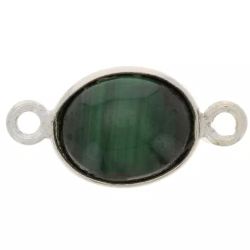 Distanziatore ovale in pietra semi preziosa 13x8 mm - Argento 925 - Malachite x1