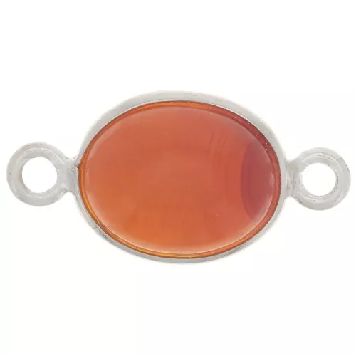 Distanziatore ovale in pietra semi preziosa 13x8 mm - Argento 925 - Corniola x1