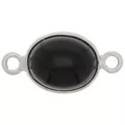 Distanziatore ovale in pietra semi preziosa 13x8 mm - Argento 925 - Onice nero x1