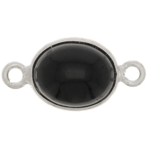 Distanziatore ovale in pietra semi preziosa 13x8 mm - Argento 925 - Onice nero x1