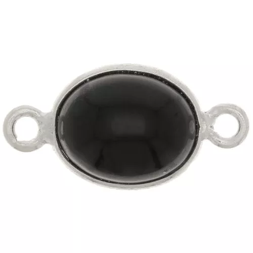 Distanziatore ovale in pietra semi preziosa 13x8 mm - Argento 925 - Onice nero x1