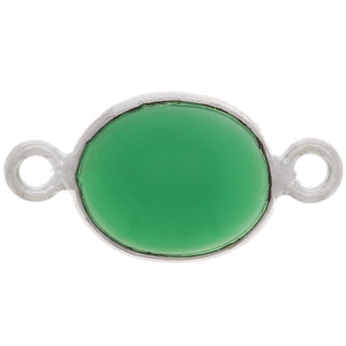 Distanziatore ovale in pietra semi preziosa 13x8 mm - Argento 925 - Onice verde x1