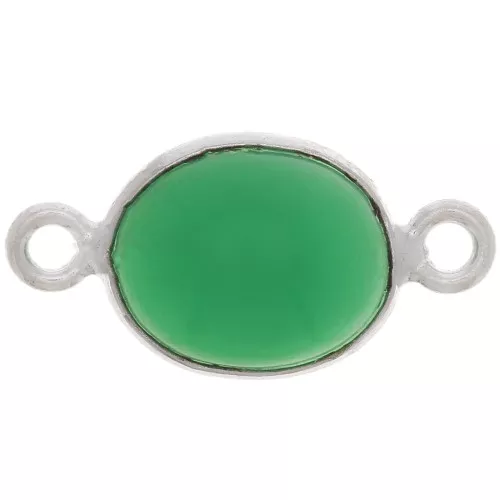 Distanziatore ovale in pietra semi preziosa 13x8 mm - Argento 925 - Onice verde x1