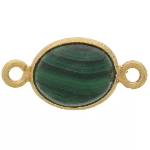 Distanziatore ovale in pietra semi preziosa 13x8 mm - Arg925 dorato - Malachite