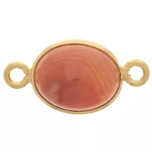 Distanziatore ovale in pietra semi preziosa 13x8 mm - Argento 925 dorato- Corniola