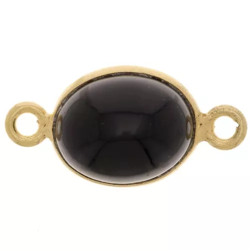 Distanziatore ovale in pietra semi preziosa 13x8mm - Arg925 dorato- Onice nero