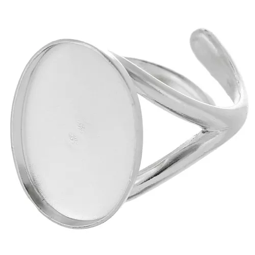 Anello con cabochon a fondo piatto 18x13 mm da 52 a 58 - Argento 925 x1