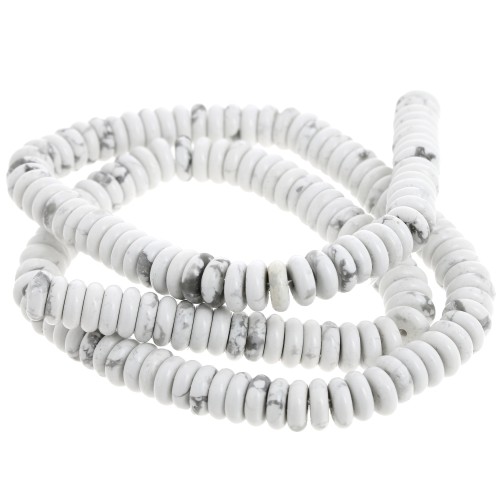 Perline rotonde - Heishi in pietra semipreziosa 6,5x2 mm - Howlite x38cm