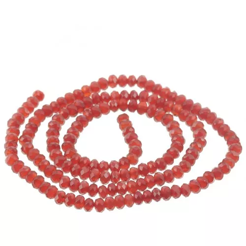 Perline rotonde sfaccettate appiattite 3,5x2 mm in pietra semipreziosa - Corniola x39cm
