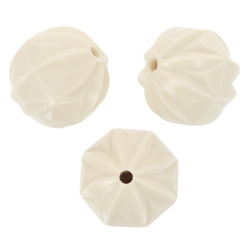 Perline rotonde lavorate in resina opaca 10 mm - Ecrù x10