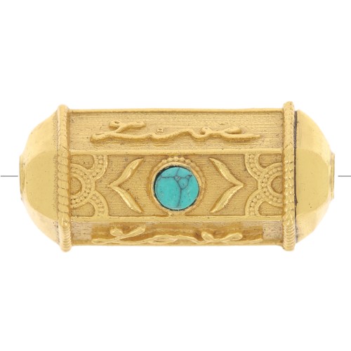 Perla cilindro escluso Perles and co- 25x12 mm dorato - Turchese