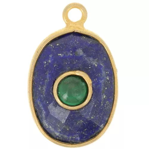 Pendente ovale sfaccettato 18,5x11,5 mm - Dorato in oro fino - Lapislazzuli - Malachite