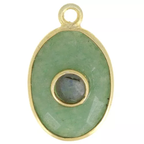 Pendente ovale sfaccettato 18x1mm - Dorato in oro fino - Avventurina - Labradorite