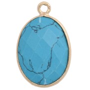 Pendente ovale sfaccettato 20,5x13 mm, dorato con oro fino - imitazione turchese - avventurina