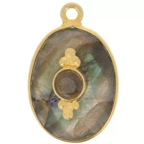 Pendente ovale sfaccettato 20x13 mm con incastonatura - Placcato oro - Labradorite x1