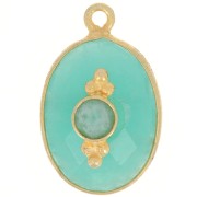 Pendente ovale sfaccettato 20x13 mm con incastonatura - Placcato oro - Amazzonite x1