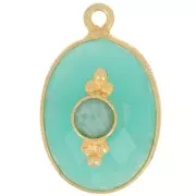 Pendente ovale sfaccettato 20x13 mm con incastonatura - Placcato oro - Amazzonite x1
