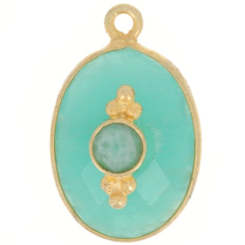 Pendente ovale sfaccettato 20x13 mm con incastonatura - Placcato oro - Amazzonite x1