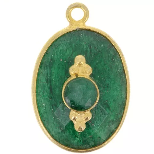Pendente ovale sfaccettato 20x13mm con incastonatura - Dorato in oro fino - Imitazione smeraldo