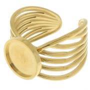 Anello largo a più file regolabile cabochon fondo piatto 10mm acciaio inox304 x1|raw }}